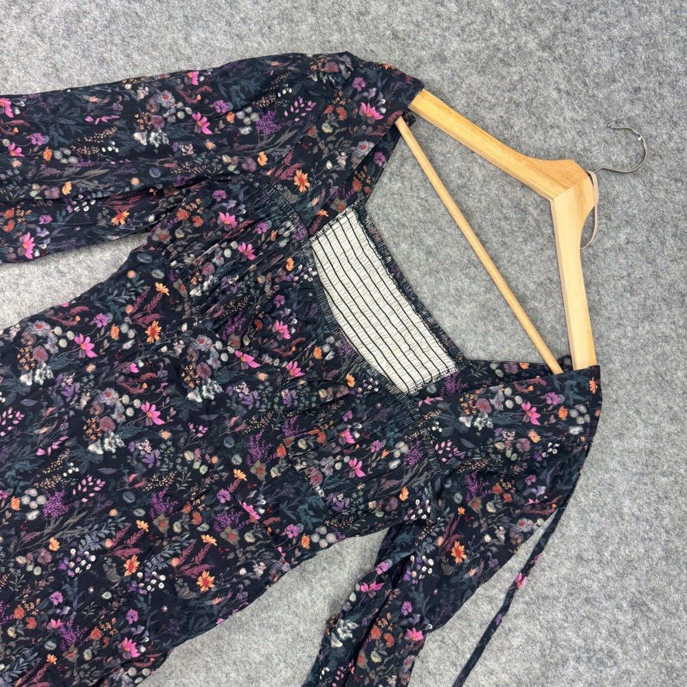 Disturbia Heliotrope Floral Print Midi Dress SS24Y50 Black Purple US 6 NEW